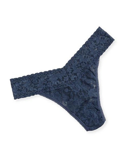 Shop Hanky Panky Stretch Lace Traditional-rise Thong In Nightshadow