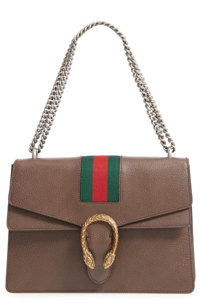 Shop Gucci Dionysus Web Stripe Leather Shoulder Bag - Grey