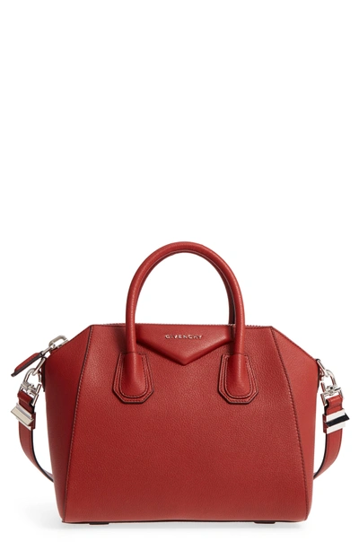 Shop Givenchy 'small Antigona' Leather Satchel - Red In Mahogany
