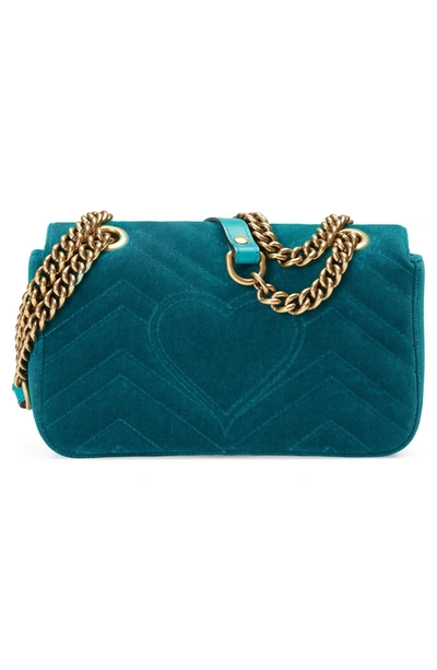 Shop Gucci Small Gg Marmont 2.0 Matelasse Velvet Shoulder Bag - Blue In Pavone