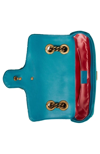 Shop Gucci Small Gg Marmont 2.0 Matelasse Velvet Shoulder Bag - Blue In Pavone
