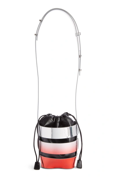 Shop Rabanne Mini Cage Degrade Faux Leather Bucket Bag - Metallic In Silver/ Red