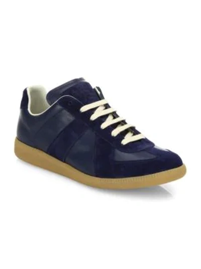 Shop Maison Margiela Replica Leather & Suede Low-top Sneakers In Blue
