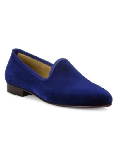 Shop Del Toro Men's Grosgrain-accented Velvet Loafers In Navy