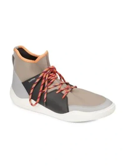 Shop Lanvin Knit Neoprene High-top Sneakers In Taupe