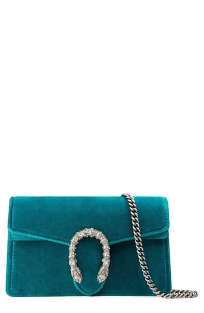 Shop Gucci Super Mini Dionysus Velvet Shoulder Bag - Blue In Pivone