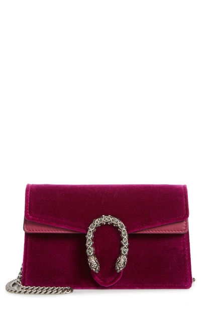 Shop Gucci Super Mini Dionysus Velvet Shoulder Bag In Fuschia