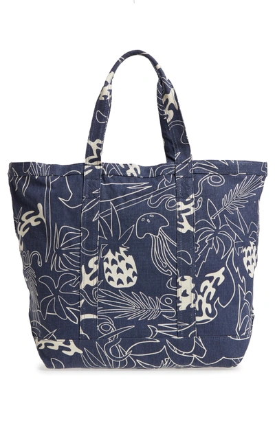 Shop Herschel Supply Co Bamfield Cotton Canvas Tote - Blue In Abstract Island