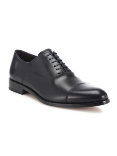 Shop Ferragamo Men's Guru Cap Toe Burnished Leather Oxfords In Black