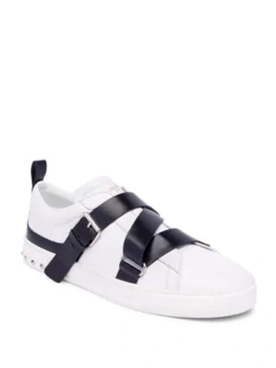 Shop Valentino Men's V-punk Leather Low-top Sneakers In White Black