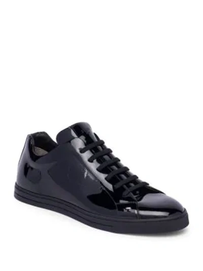 Shop Fendi Monster Patent Leather Sneakers In Black