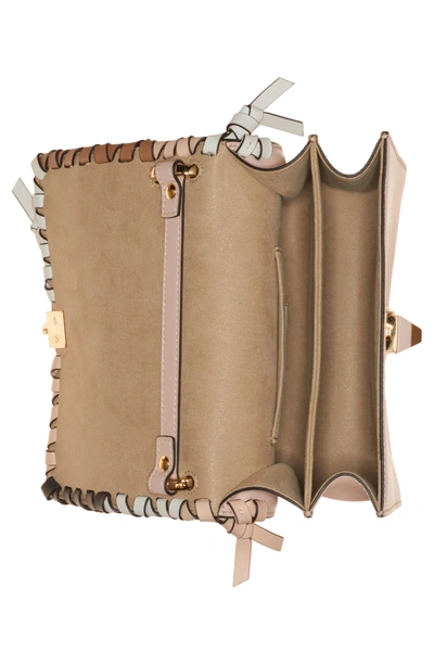Shop Fendi Small Kan Whipstitch Leather Shoulder Bag - Beige In Plaster Multi