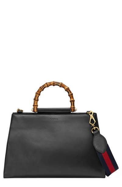 Shop Gucci Large Nymphea Bicolor Leather Top Handle Satchel - Black In Nero/red/brb