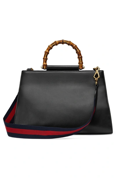 Shop Gucci Large Nymphea Bicolor Leather Top Handle Satchel - Black In Nero/red/brb