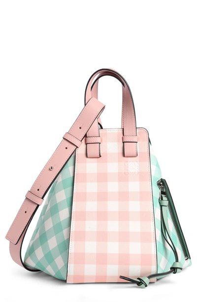 Shop Loewe Small Hammock Gingham Leather Shoulder Bag - Pink In Salmon/ Seawater Green