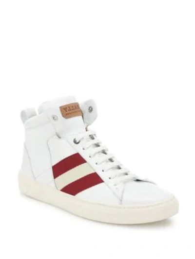 Shop Bally Hedern Leather Mid-top Sneakers In White