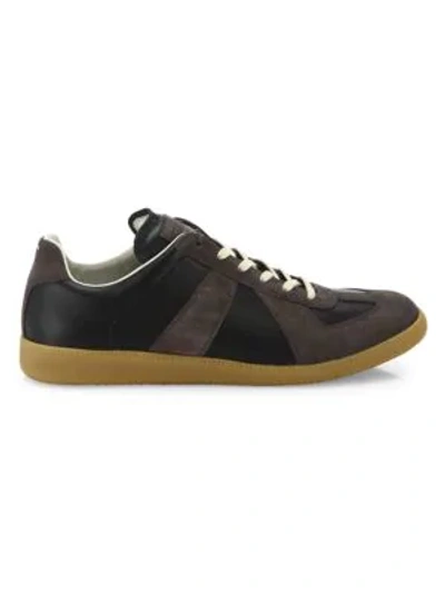 Shop Maison Margiela Replica Suede Lace-up Sneakers In Black