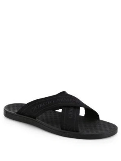 Shop Giorgio Armani Rubber Criss Cross Sandals In Black