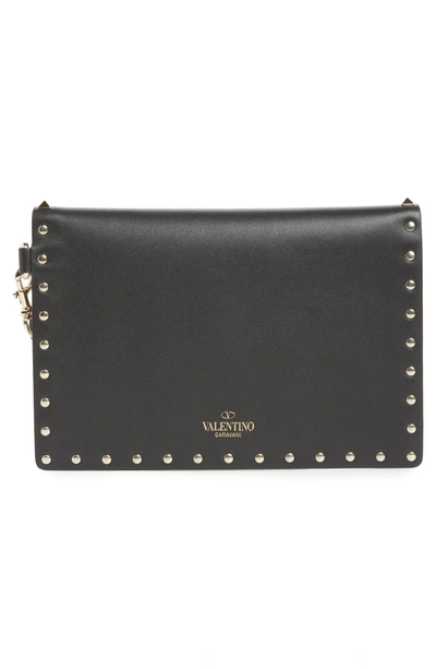 Shop Valentino Medium Rockstud Calfskin Leather Pouch - Black