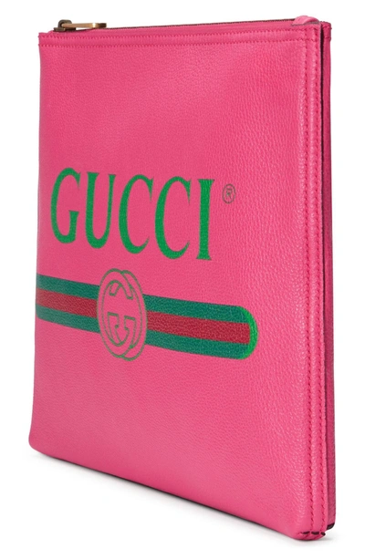 Shop Gucci Logo Leather Pouch - Pink In Box Pink