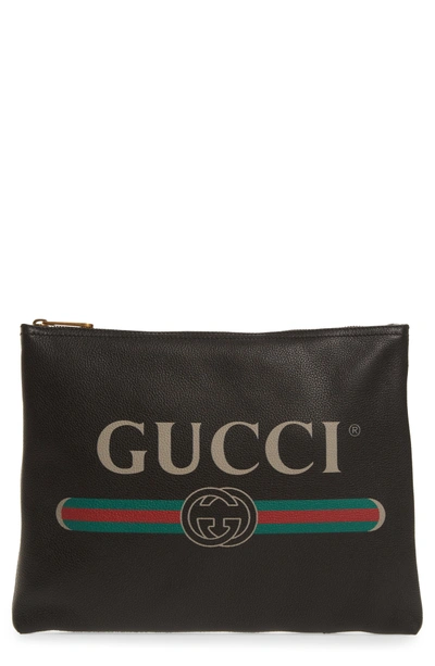 Shop Gucci Logo Leather Pouch - Black In Nero/ Grege/ Vert Red Vert