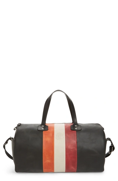 Shop Ghurka Grove Stripe Leather Duffel Bag - Black In Black Rugged Orange Stripe