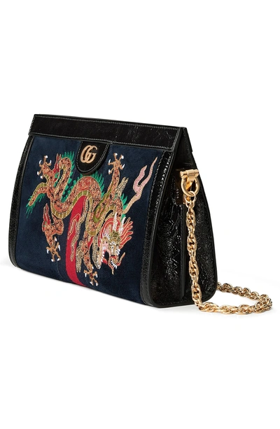 Shop Gucci Small Linea Dragon Chain Shoulder Bag - Blue In Blue Multi/ Nero/ Red