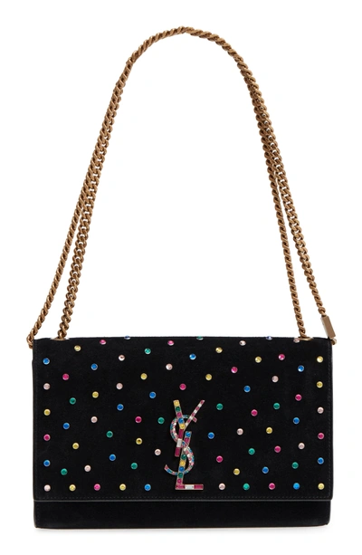 Shop Saint Laurent Medium Kate Embellished Suede Shoulder Bag - None In 1077 Multi