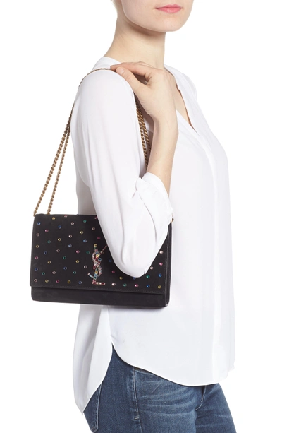 Shop Saint Laurent Medium Kate Embellished Suede Shoulder Bag - None In 1077 Multi