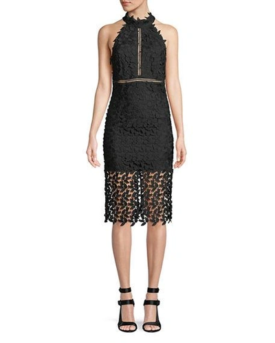 Shop Bardot Gemma Sleeveless Halter Lace-guipure Cocktail Dress In Black