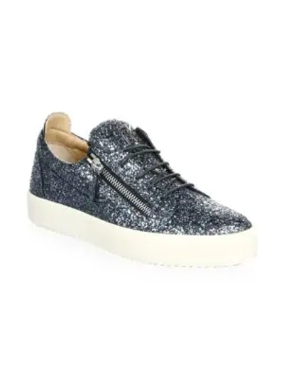 Shop Giuseppe Zanotti Low-top Leather Sneakers In Acciaio