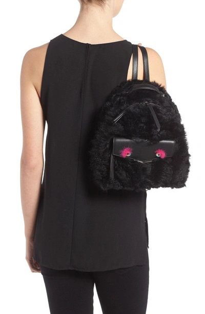Shop Fendi 'mini Monster' Genuine Shearling & Genuine Mink Fur Backpack - Black In Black/ Fuchsia / Palladium