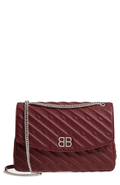 Shop Balenciaga Matelasse Calfskin Leather Shoulder Bag - Burgundy In Bordeaux Rouge