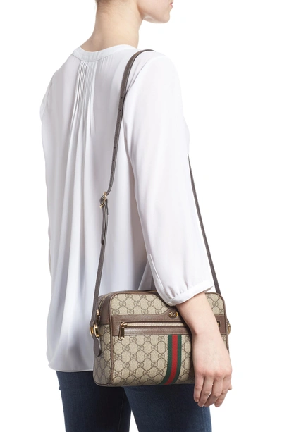 Shop Gucci Ophidia Gg Supreme Shoulder Bag In Beige Ebony/ Acero/ Vert Red