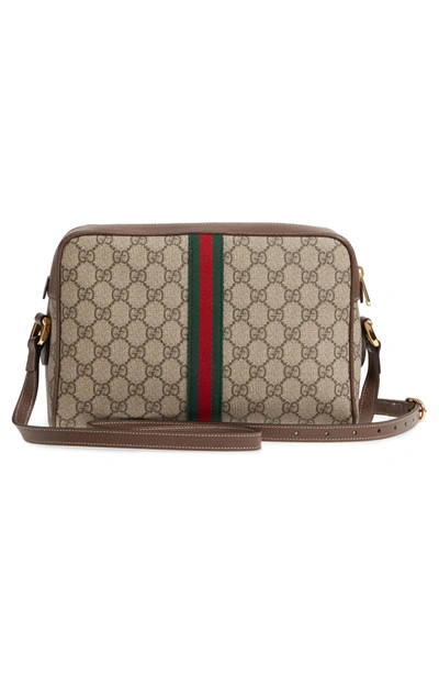 Shop Gucci Ophidia Gg Supreme Shoulder Bag In Beige Ebony/ Acero/ Vert Red