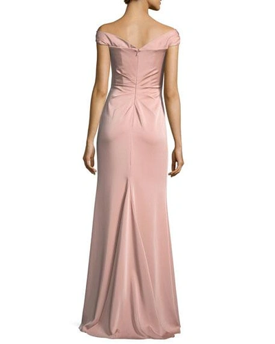 Shop Faviana Off-the-shoulder Column Faille Satin Evening Gown In Pink
