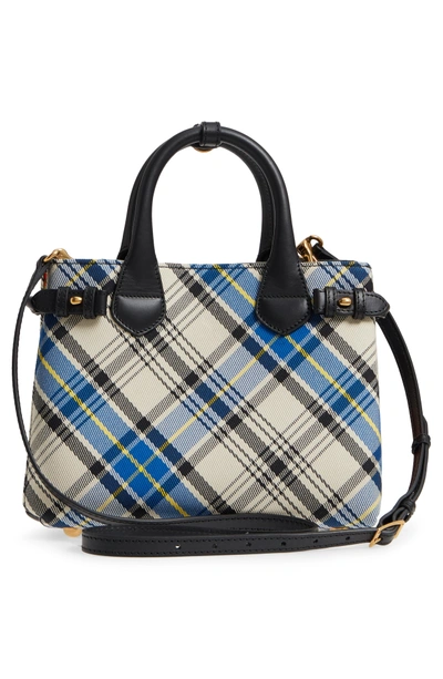 Shop Burberry Small Banner Tartan Mix Tote - White In Chalk White