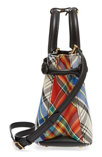 Shop Burberry Small Banner Tartan Mix Tote - White In Chalk White