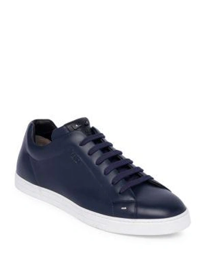 Shop Fendi Face Leather Low-top Sneakers In Navy