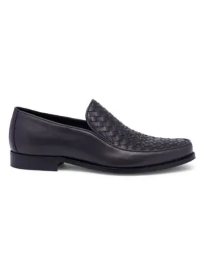 Shop Bottega Veneta Interwoven Leather Loafers In Dark Grey