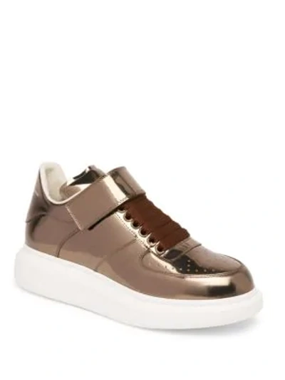 Shop Alexander Mcqueen Ankle Strap Leather Platform Sneakers In Bronze