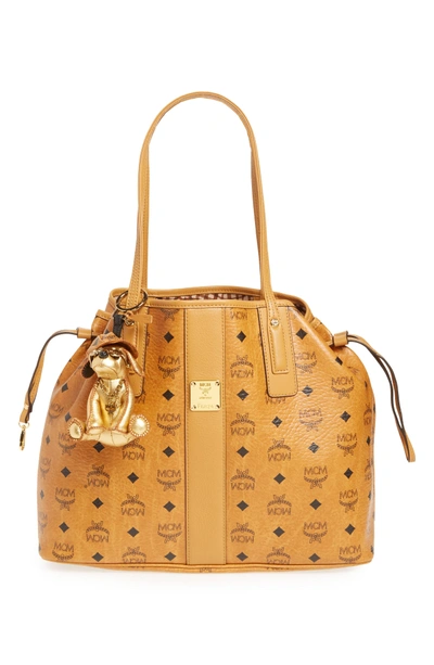 Shop Mcm Dog Metallic Leather Bag Charm In Gold