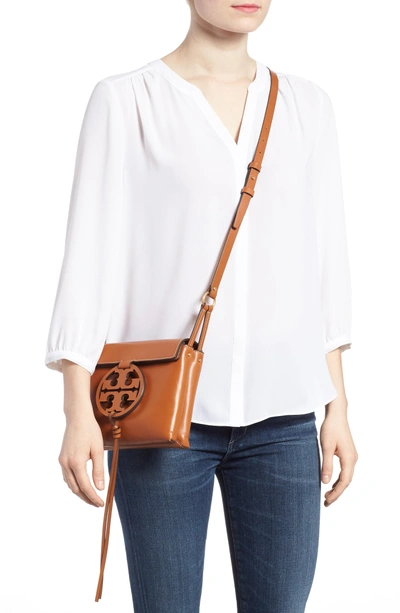 Shop Tory Burch Miller Leather Crossbody Bag - Beige In Aged Camello