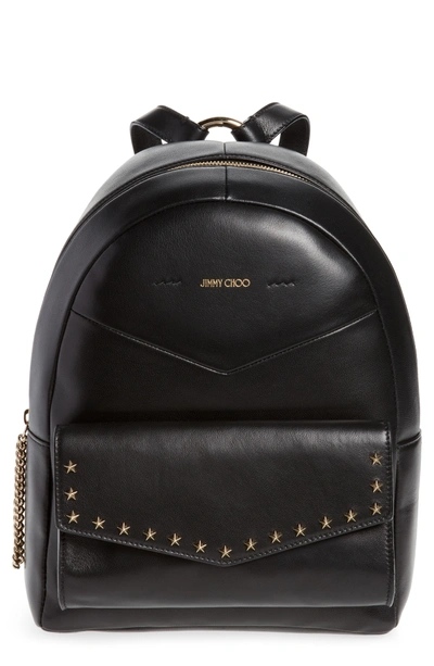 Shop Jimmy Choo Cassie Star Studded Lambskin Leather Backpack - Black