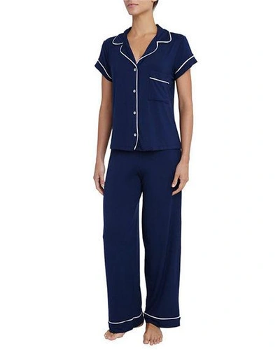 Shop Eberjey Gisele Short-sleeve Pajama Set In Navy/ivory