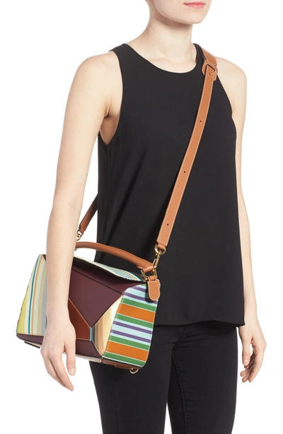 Shop Loewe Medium Puzzle Stripe Canvas & Leather Shoulder Bag - Black In Multicolour