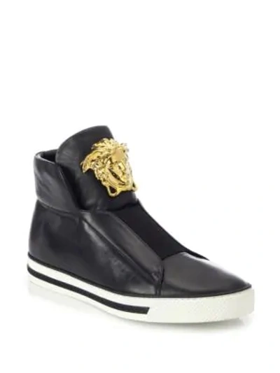 Shop Versace First Idol Leather High-top Trainers In Black