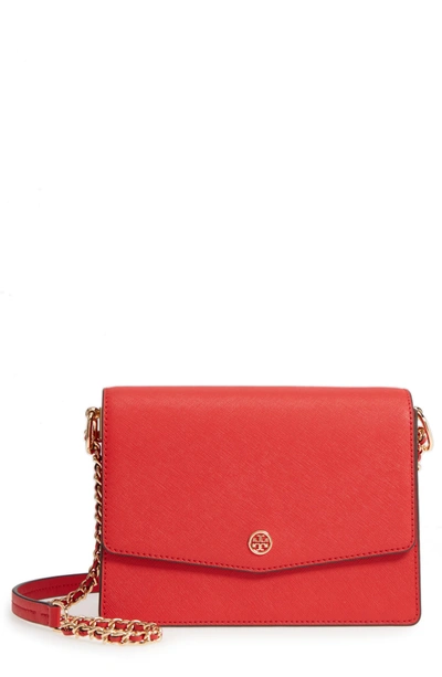 Shop Tory Burch Robinson Convertible Leather Shoulder Bag - Orange In Poppy Orange / Cardamom