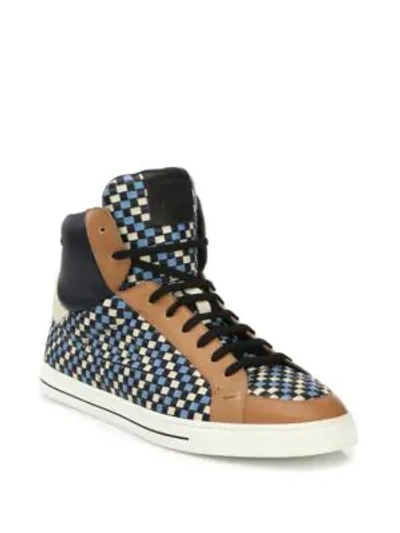 Shop Fendi Multicolor Woven Leather High-top Sneakers