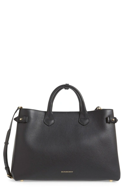 Shop Burberry 'large Banner' House Check Leather Tote - Black